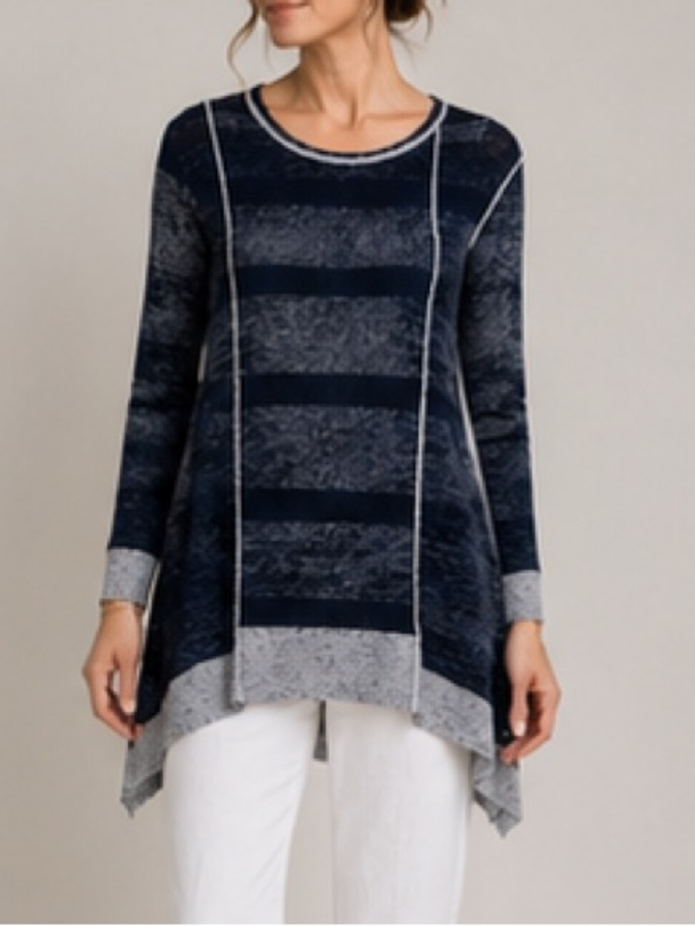 Nina Raynor Delray Beach Navy Knit Tunic  A-Line Asymmetrical Excellent Size XL